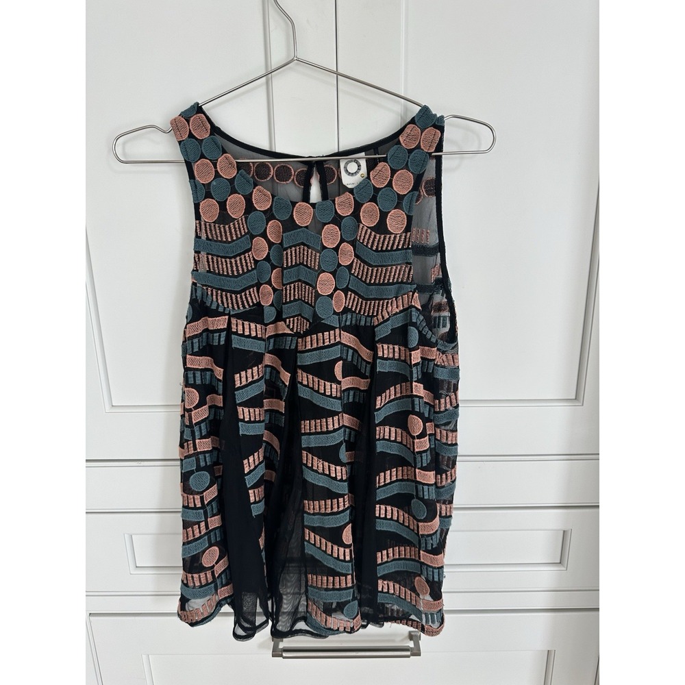 Anthropologie Akemi + Kin Tank Top size S Embroidered Mesh Boho Swing Tank Sheer